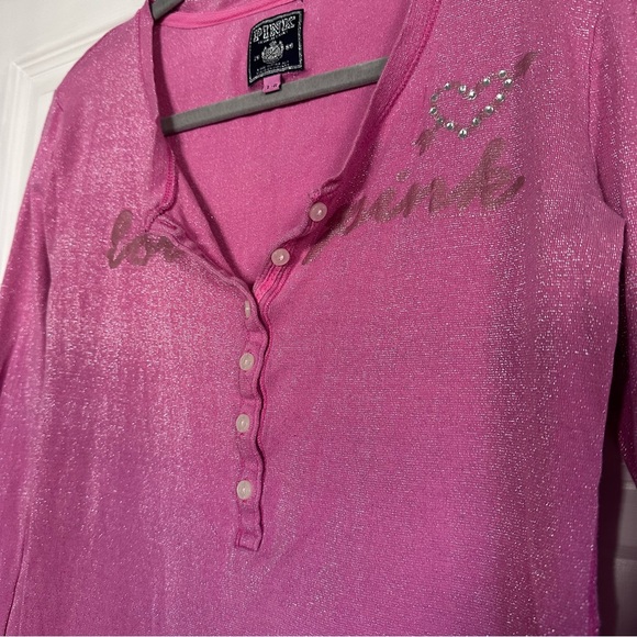 Vintage Victoria’s Secret PINK Y2K Sparkly Pink Top with buttons - Picture 4 of 11